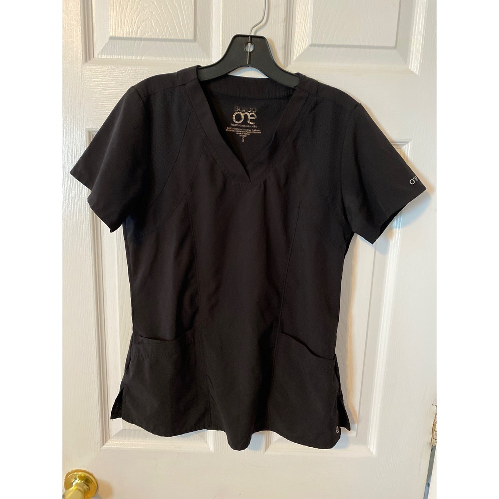 Barco One Women Black V-Neck Scrub Top Perforated Mesh Back Small 5106